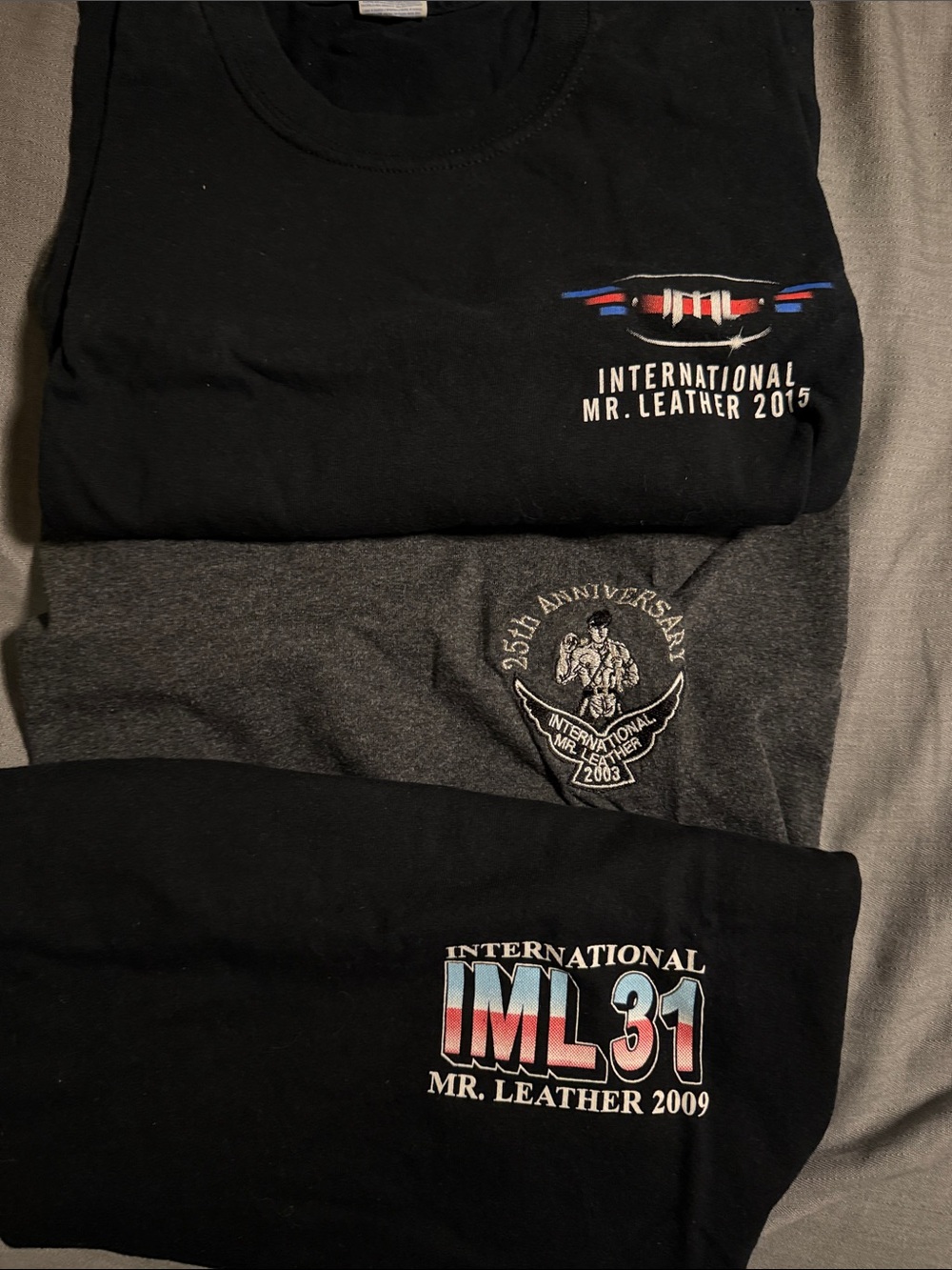 3 International Mr. Leather Graphic Tees Bundle - Black & Charcoal IML 25,31 & 3